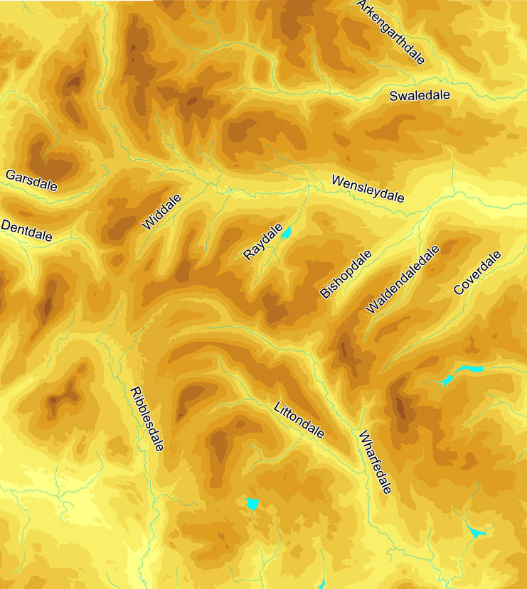 map of the central Yorkshire Dales