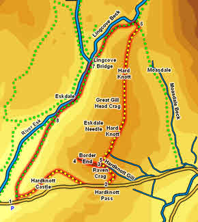 Map for Hard Knott Fell walk