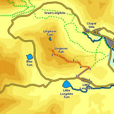 Map for walk up Lingmoor Fell from Little Langdale