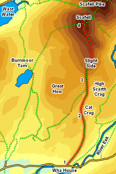 Map: Scafell from Wha House