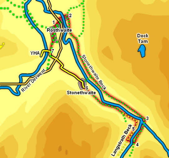 Map for our triangular walk to Stonethwaite from Rosthwaite 