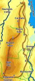 Map for ascent of Cat Bells and High Spy