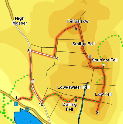 Map for our walk on the Loweswater Fells