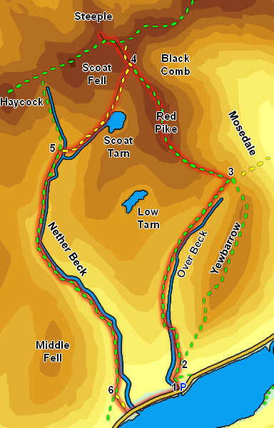 Map for walk on Red Pike and Scoat Fell 