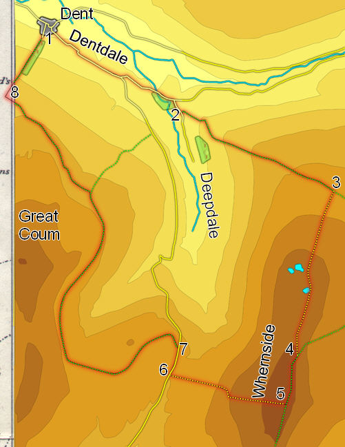 Map for a walk up Whernside 